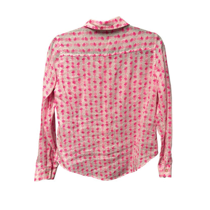 Lilly Pulitzer White Pink Pineapple Sea View Linen Button Down Top Womens XS