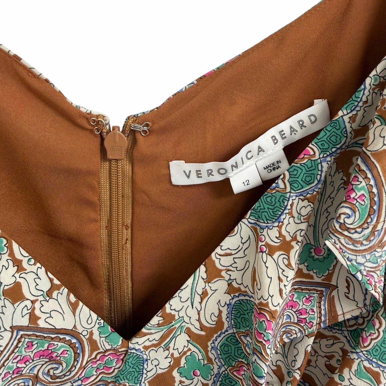 Veronica Beard Lozano Ruched Printed Silk Blend Crepe Mini Dress Womens 12