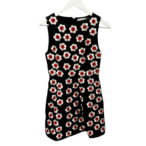 Alice + Olivia Black White Red Floral Embroidered Lindsey Mini Dress Womens 2