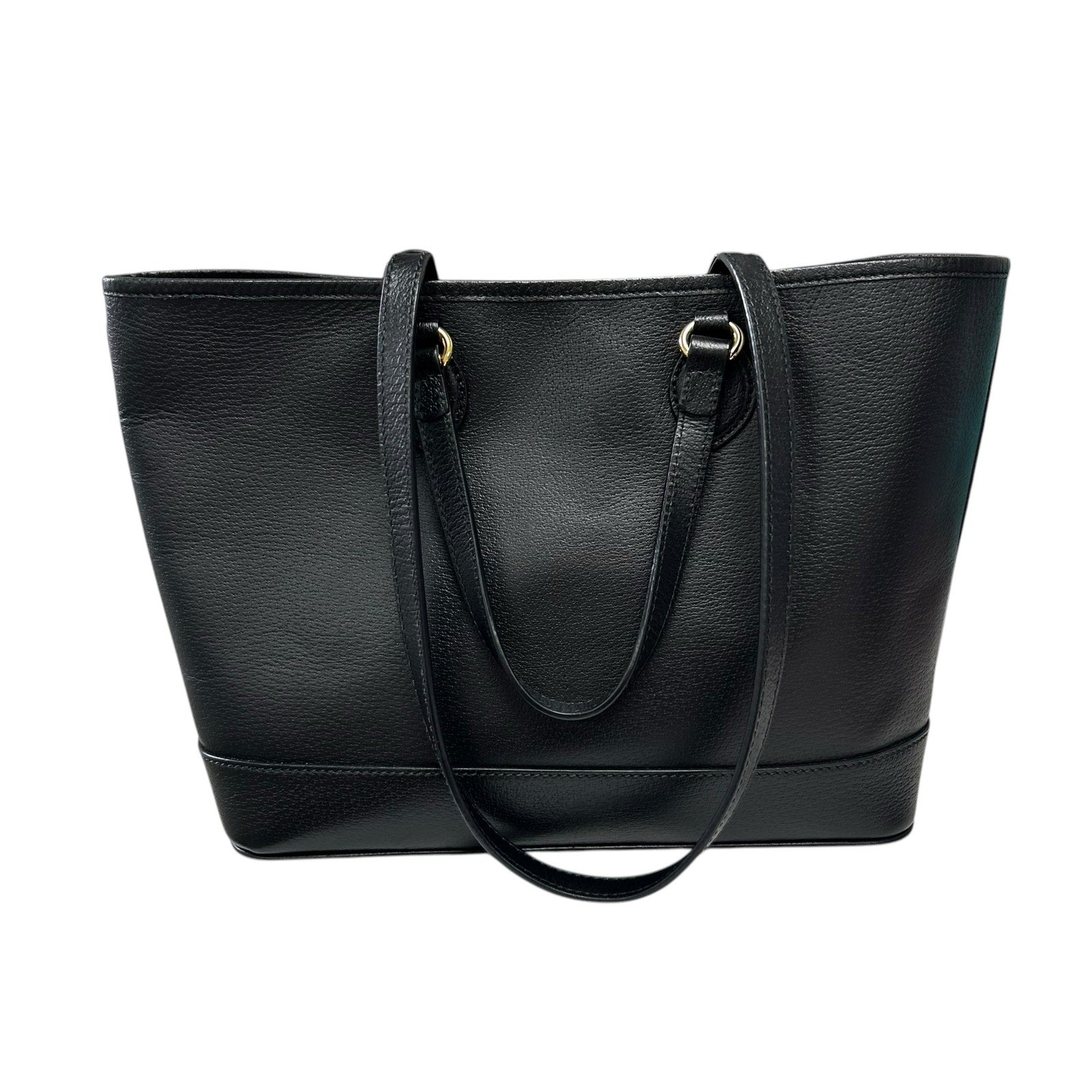 Gucci Black Leather Gold Interlocking GG Logo Ophidia Shopper Tote Bag