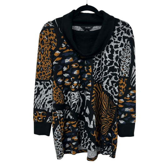 Ali Miles Gray Multicolor Mixed Animal Print Cowl Neck Sweater Womens Large
