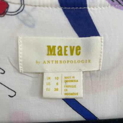 Anthropologie Maeve Snow Day Ski Winter Theme Print Button Up Top Womens Size 6