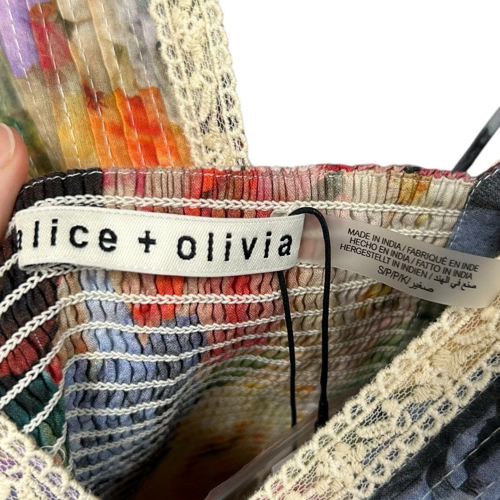 NWT Alice + Olivia Storm Floral Print Keeley Short Sleeve Blouse Womens Small