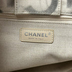 Chanel Cream Gray Canvas Iliad Chain Leather Strap Shopping Tote Bag