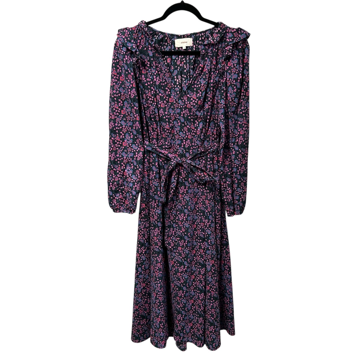 Xirena Black Isley Floral Paisley Long Sleeve Cotton Midi Dress Womens Medium