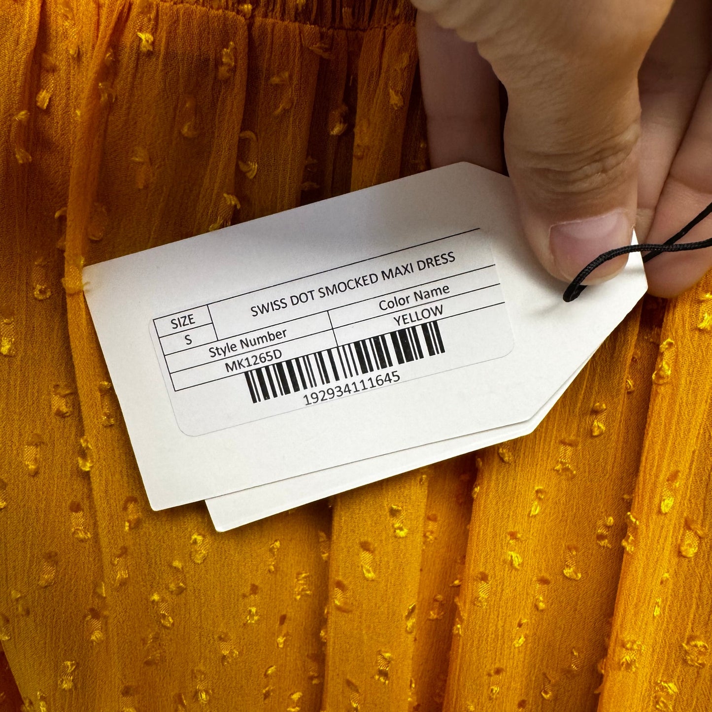 NWT English Factory Yellow Long Sleeve Swiss Dot Smocked Maxi Dress Size Small