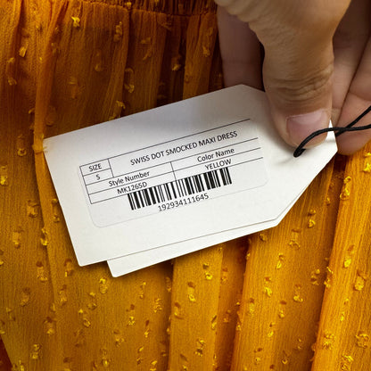 NWT English Factory Yellow Long Sleeve Swiss Dot Smocked Maxi Dress Size Small