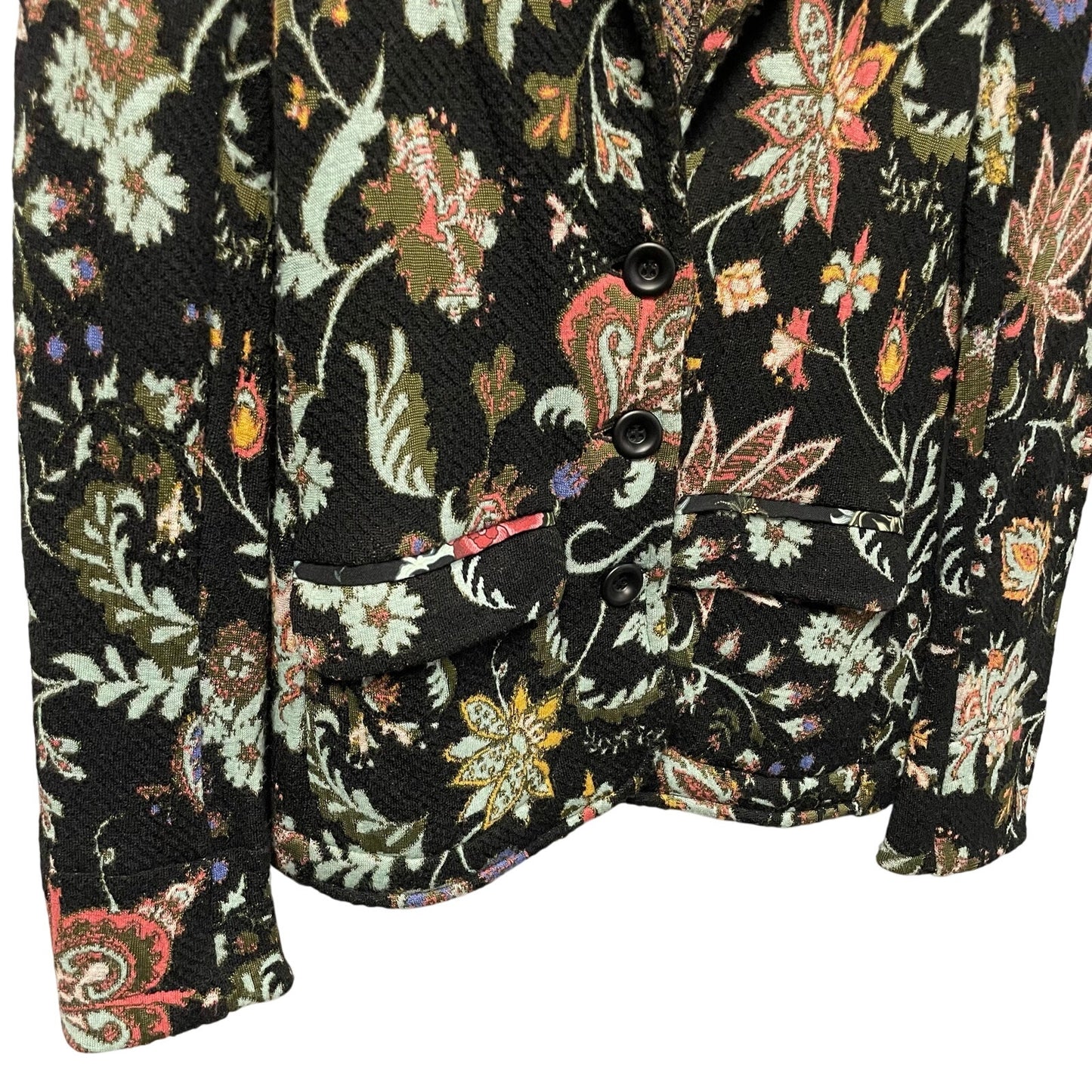 Anthropologie Aldomartins Wool Blend Knit Black Floral Intarsia Blazer Size 4