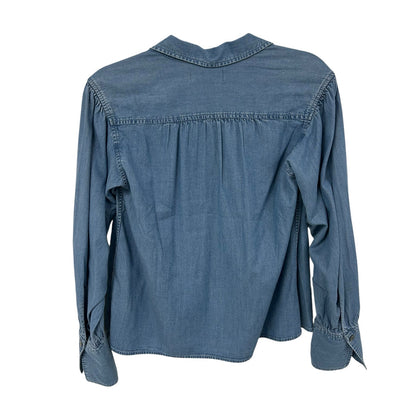 Madewell Chambray Easy Y-Neck Button-Up Collared Shirt in Ritch Wash Womens XS