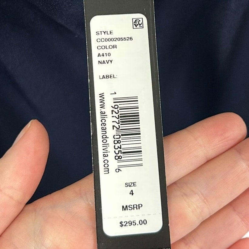 NWT Alice + Olivia Classics Navy Harmony Sleeveless Mini Slip Dress Womens 4