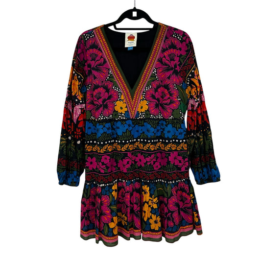 Farm Rio for Anthropologie Bright Floral Puff Sleeve Mini Dress Womens Medium