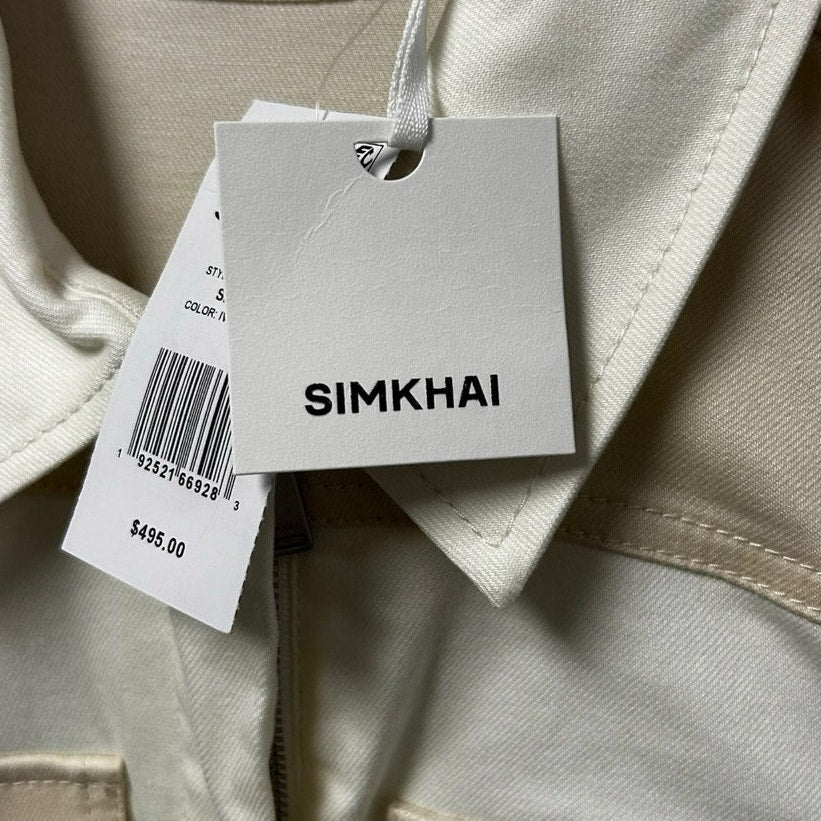 NWT Simkhai Ivory Multi Stretch Denim Esmee Belted Mini Dress Womens 2