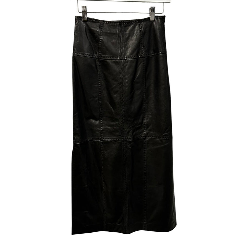 NWT Ulla Johnson Black Enid Paneled Leather High Waist Midi Skirt Womens 0