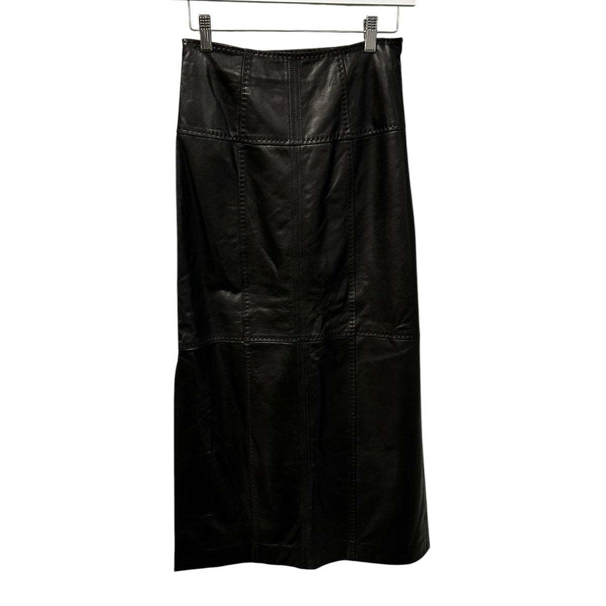 NWT Ulla Johnson Black Enid Paneled Leather High Waist Midi Skirt Womens 0