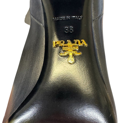 NEW Prada Black Leather Round Toe Platform Ankle Boots Womens 7.5