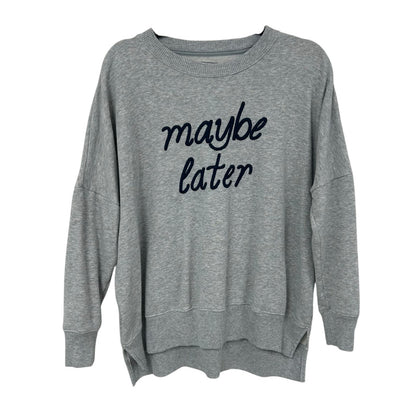 Aerie Gray Navy Maybe Later Cotton Blend Pullover Crewneck Sweatshirt Womens XS