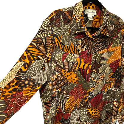 Vintage Diane Gilman 100% Silk Mixed Print Sequin Embellished Tunic Womens 1X