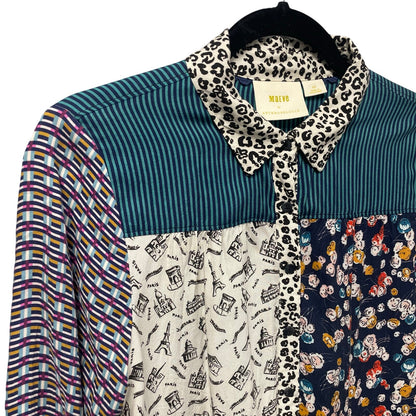 Maeve by Anthropologie Fern Mixed Print Button Up Long Sleeve Top Small Petite