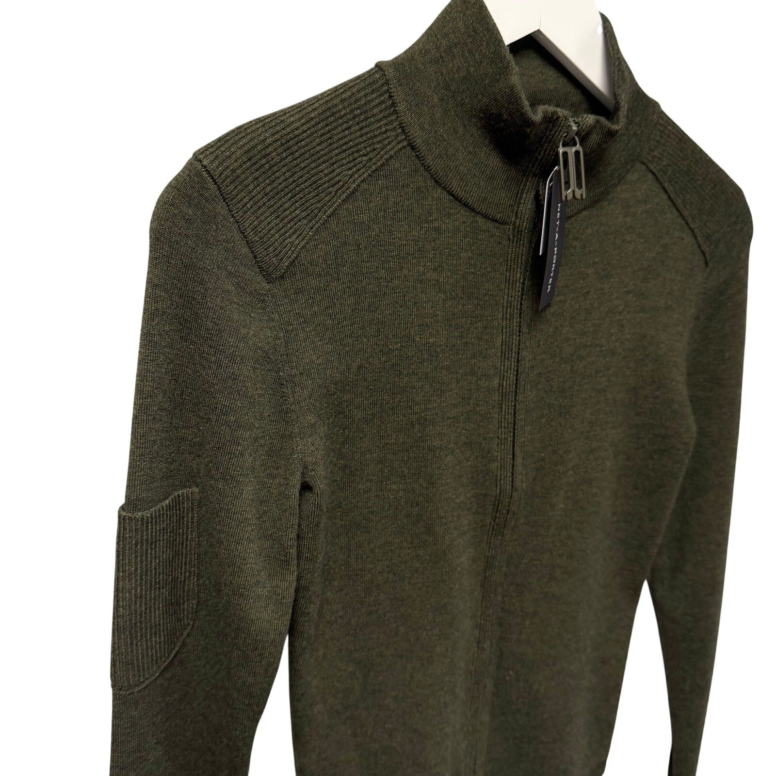 NWT Victoria Beckham Fine Merino Wool Blend Zip Up Jacket Oregano Green Small