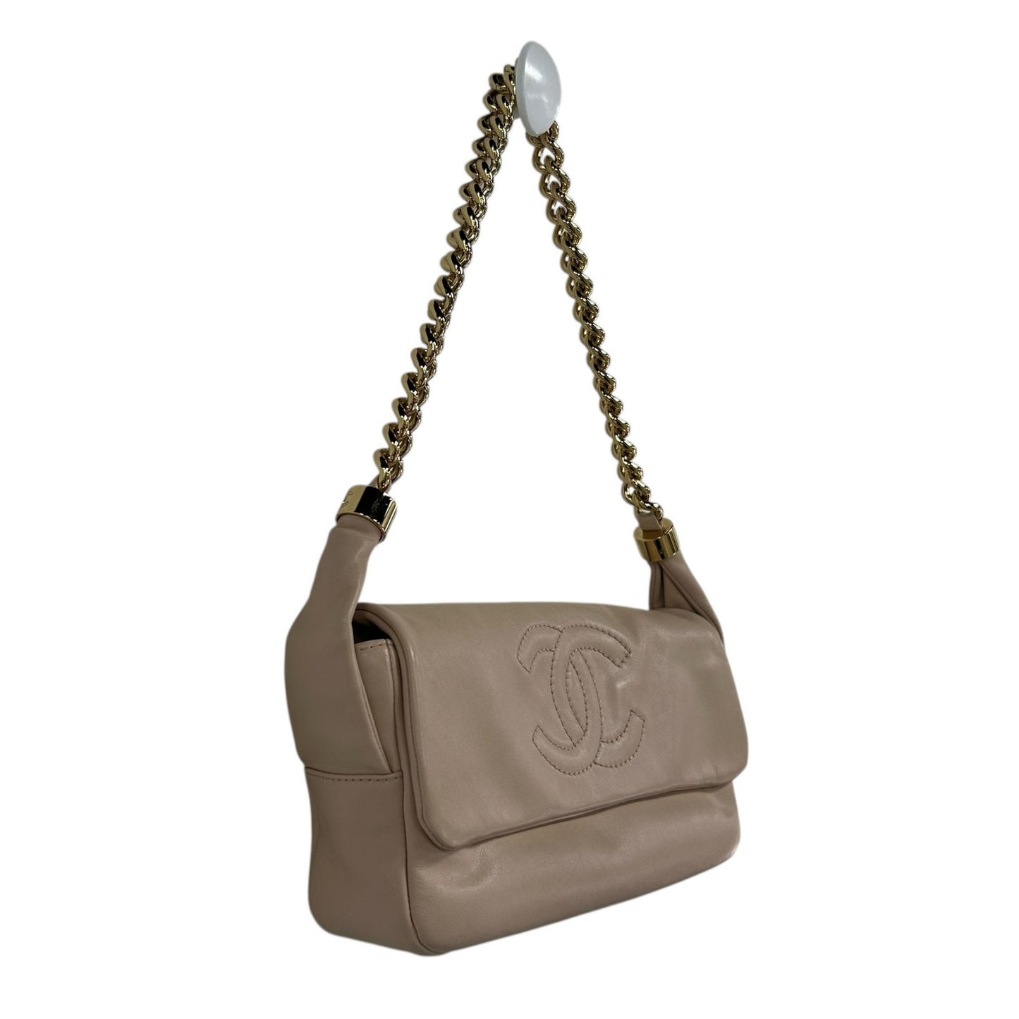 Chanel Blush Lambskin Gold Chain Stitch Logo Rodeo Drive Flap Shoulder Bag