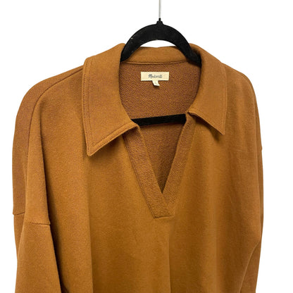 Madewell Cotton Hemp Oversized Polo Sweatshirt in Dried Acorn Brown Womens Small