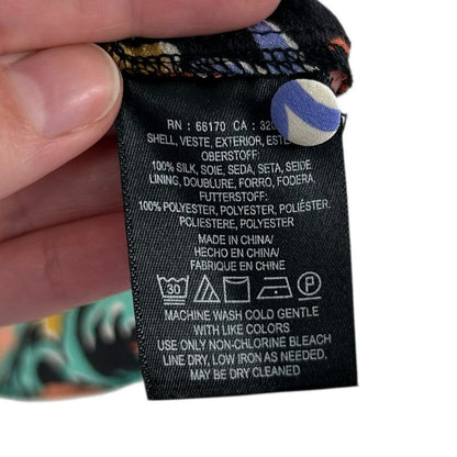 Maeve Black Multi Folkart Floral Print Short Sleeve Silk Kimono Top Womens 6