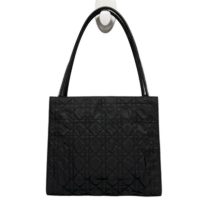 Vintage Christian Dior Cannage Double Handle Quilted Leather Trim Handbag Black