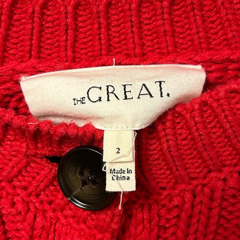 The Great. Deep Rose Red Button Up Mountainside Knit Cardigan Sweater Womens 2