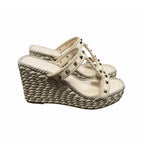 Valentino Garavani Rockstud Torchon Espadrille Caged Wedge Sandals Ivory US 9