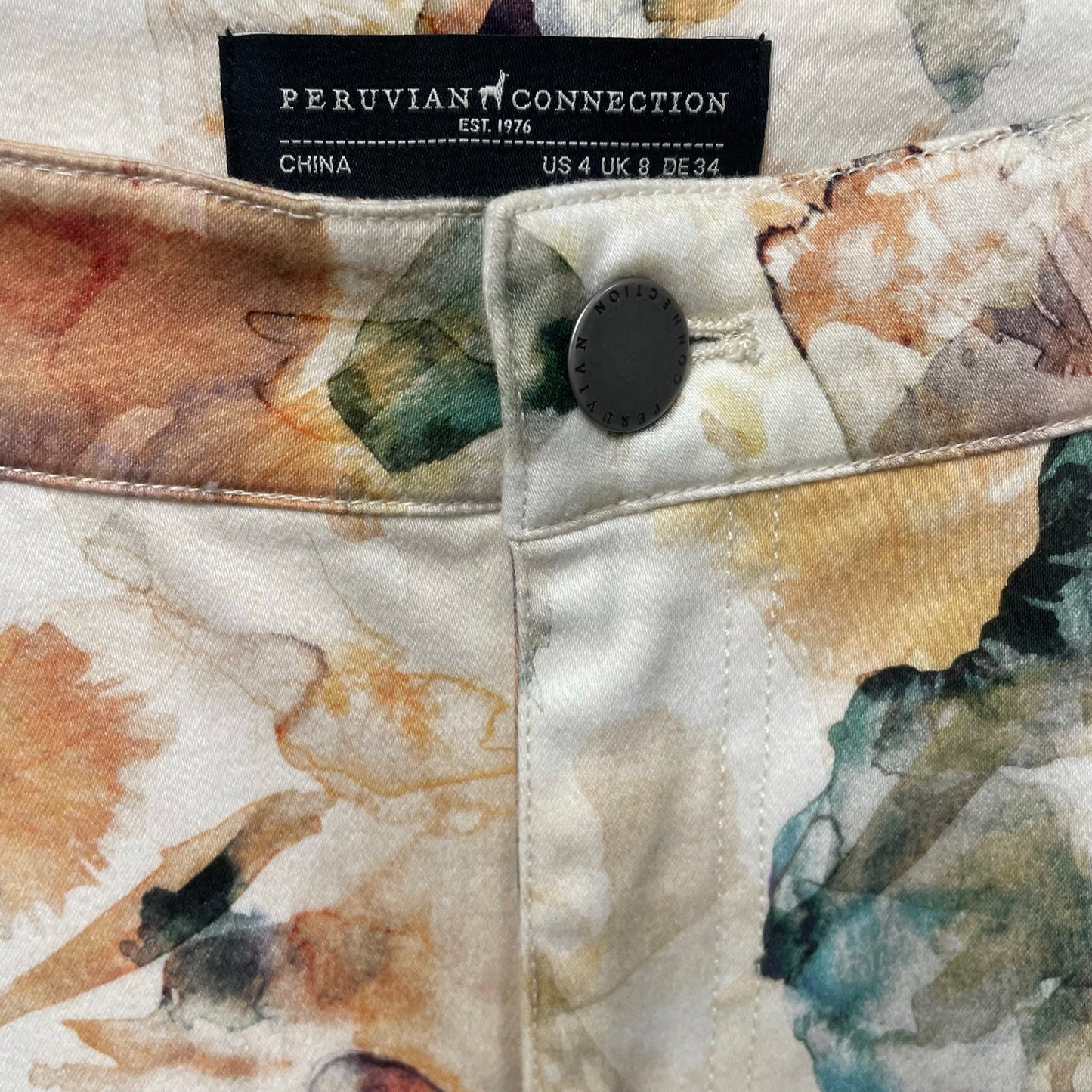 Peruvian Connection Multicolor Isola Watercolor Floral Print Pant Womens 4