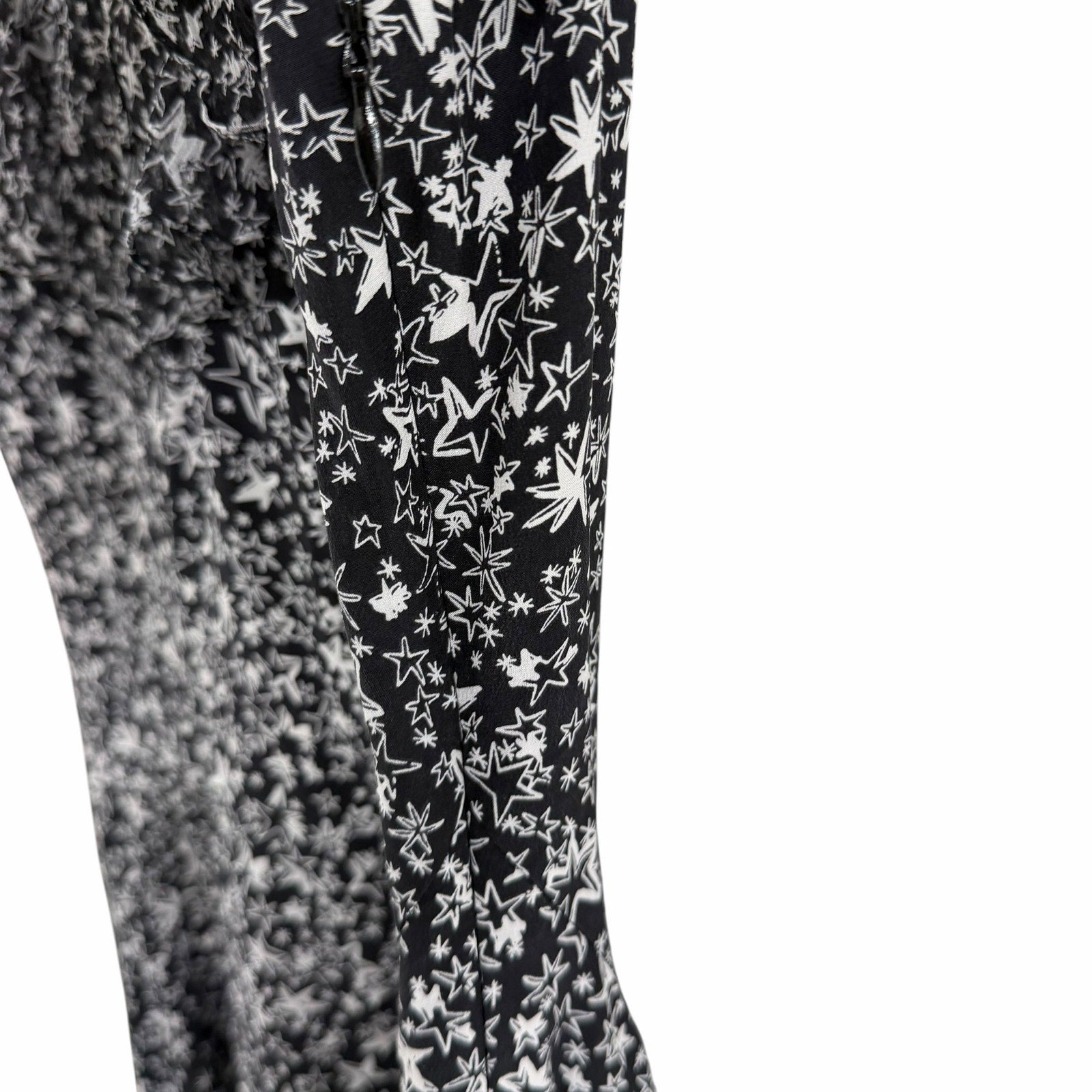 LoveShackFancy Pure Silk Black White Star Print Ruffled Mini Dress Womens 10