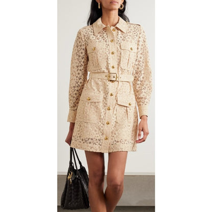 NWT Zimmermann Hypnotic Lace Belted Mini Utility Shirt Dress Cream AUS 0 / US 4