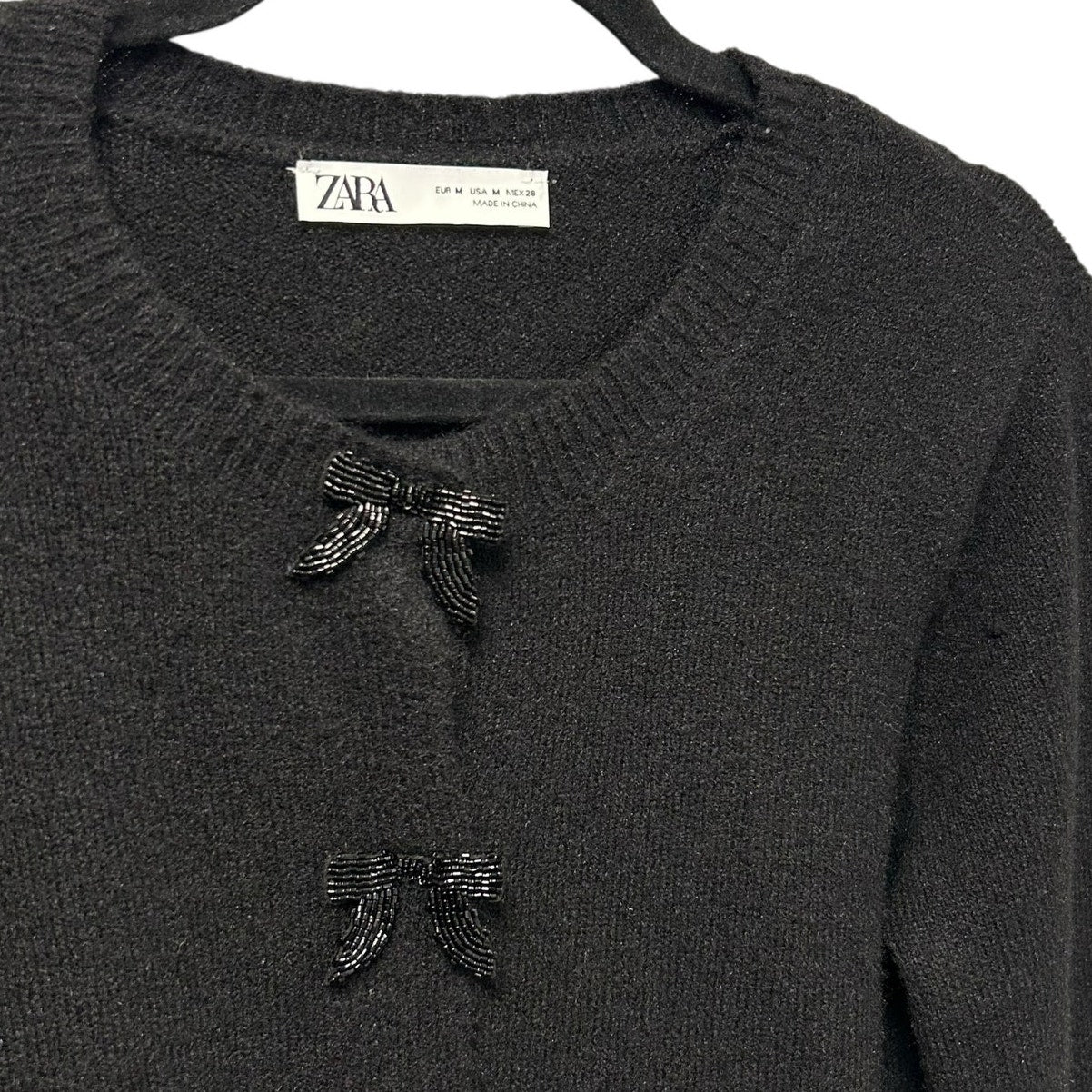 Zara Black Bow Shaped Button Knit Button Up Cardigan Sweater Womens Size Medium