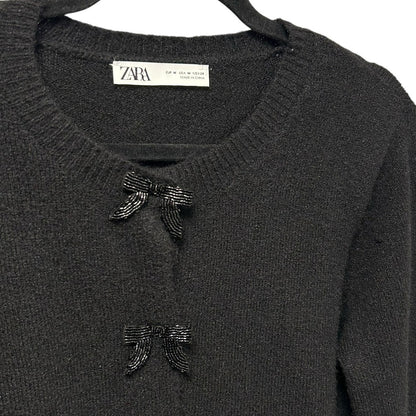 Zara Black Bow Shaped Button Knit Button Up Cardigan Sweater Womens Size Medium