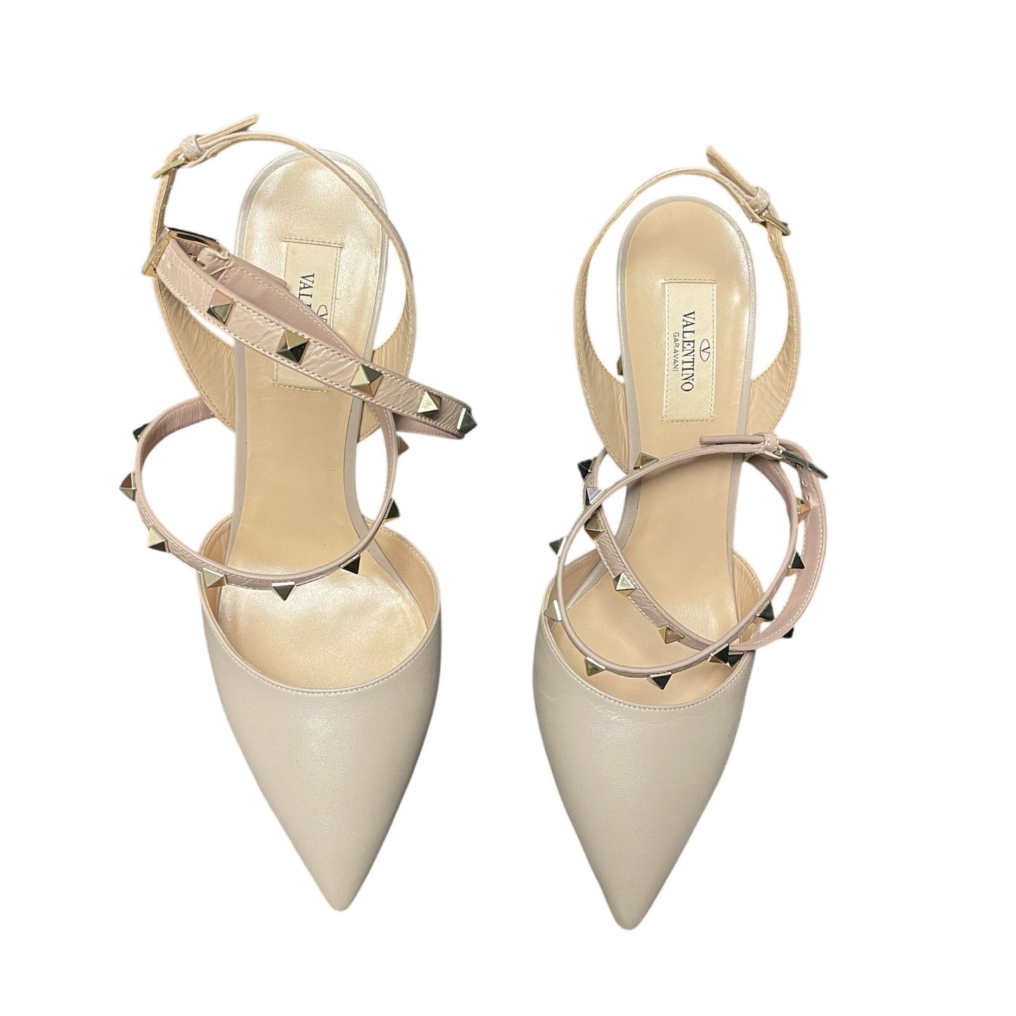 Valentino Garavani Rockstud Ankle Strap Calf Leather Pumps Poudre 39.5 / US 9.5