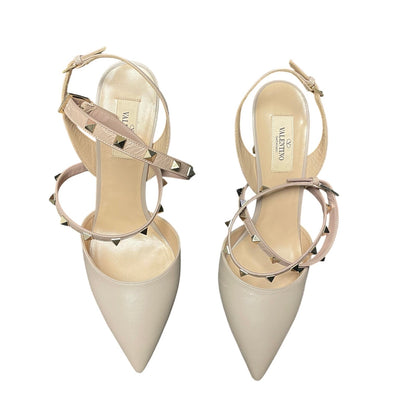 Valentino Garavani Rockstud Ankle Strap Calf Leather Pumps Poudre 39.5 / US 9.5
