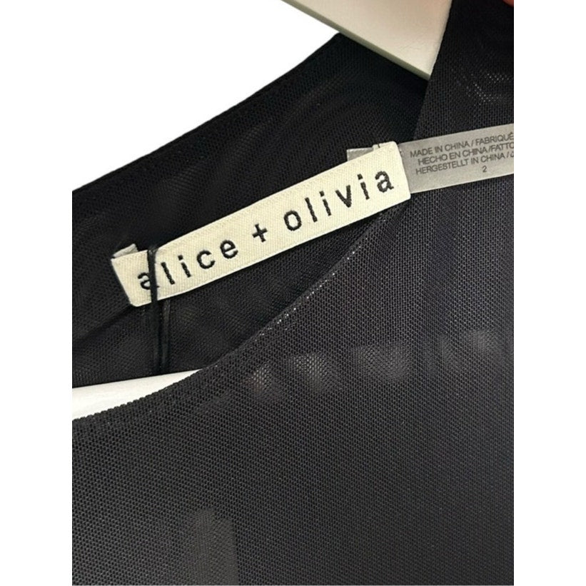 NWT Alice + Olivia Black Silver Sequin Embellished Chara Mini Dress Size 2 Glam