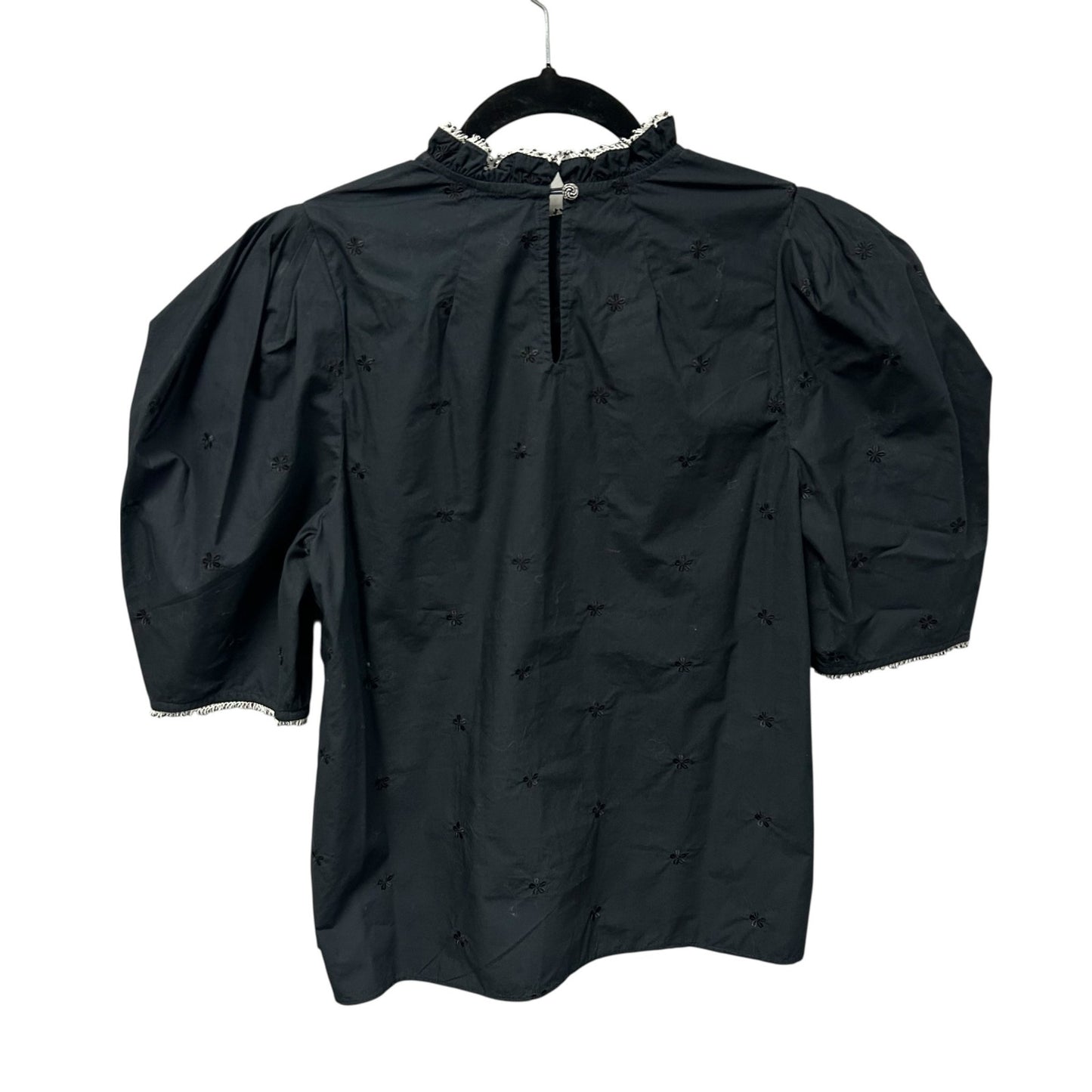 Ulla Johnson Black Beaded Trim Cotton Short Puff Sleeve Boden Top Womens Size 2