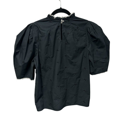 Ulla Johnson Black Beaded Trim Cotton Short Puff Sleeve Boden Top Womens Size 2