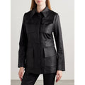Stouls Paris Black Leon Utility Slim Fit Button Front Leather Jacket Womens XS