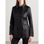 Stouls Paris Black Leon Utility Slim Fit Button Front Leather Jacket Womens XS