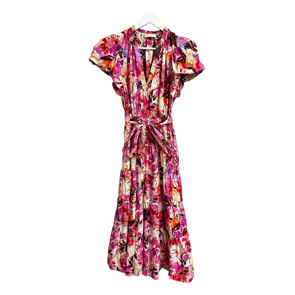 Ulla Johnson Pink Multi Azalea Vibrant Floral Print Ottilie Midi Dress Womens 4
