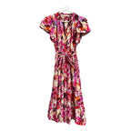 Ulla Johnson Pink Multi Azalea Vibrant Floral Print Ottilie Midi Dress Womens 4
