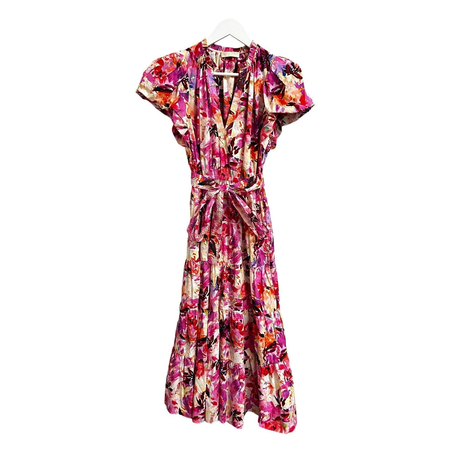 Ulla Johnson Pink Multi Azalea Vibrant Floral Print Ottilie Midi Dress Womens 4
