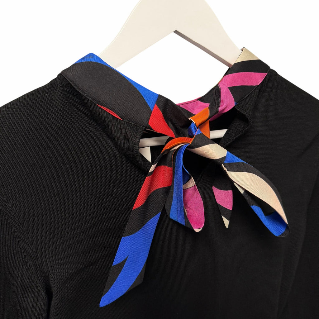 NWT Emilio Pucci Marmo Silk Collar Wool Jumper Sweater Black Tie Back Size Small