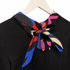 NWT Emilio Pucci Marmo Silk Collar Wool Jumper Sweater Black Tie Back Size Small