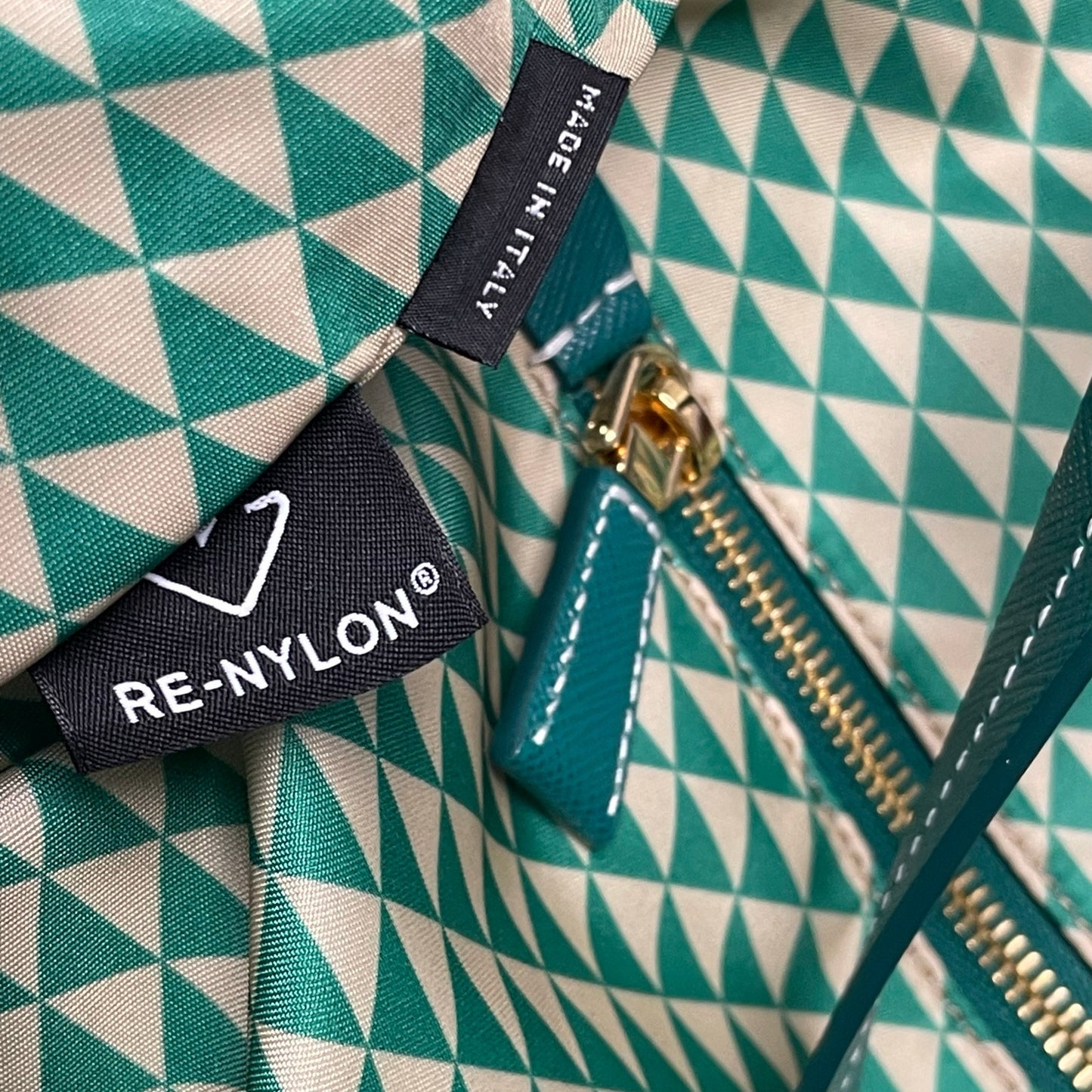 Prada Tessuto Triangulum Nylon Tote Bag Green Off White Triangle Print