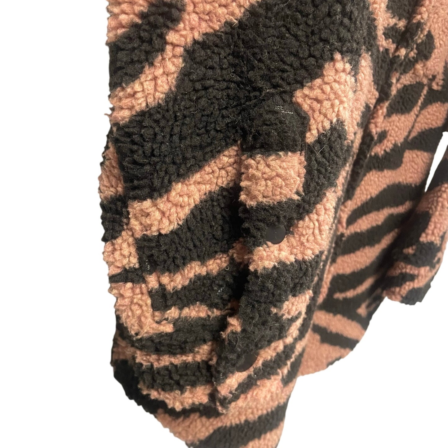 Pistola Lynn Oversized Shearling Jacket Clay Black Zebra Stripe Print Womens XS