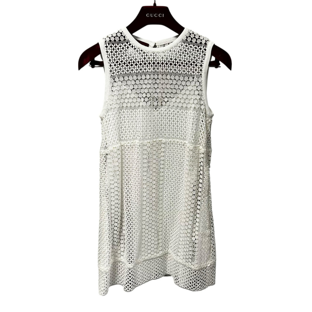NWT Gucci Off White Cotton Macrame Sleeveless Mini Dress Womens 38 / US 2