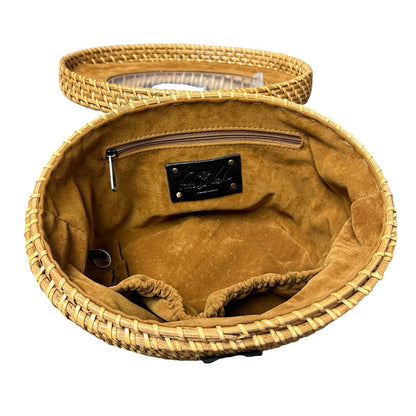 Patricia Nash Caselle Woven Wicker Leather Trim Top Handle Basket Bag with Scarf